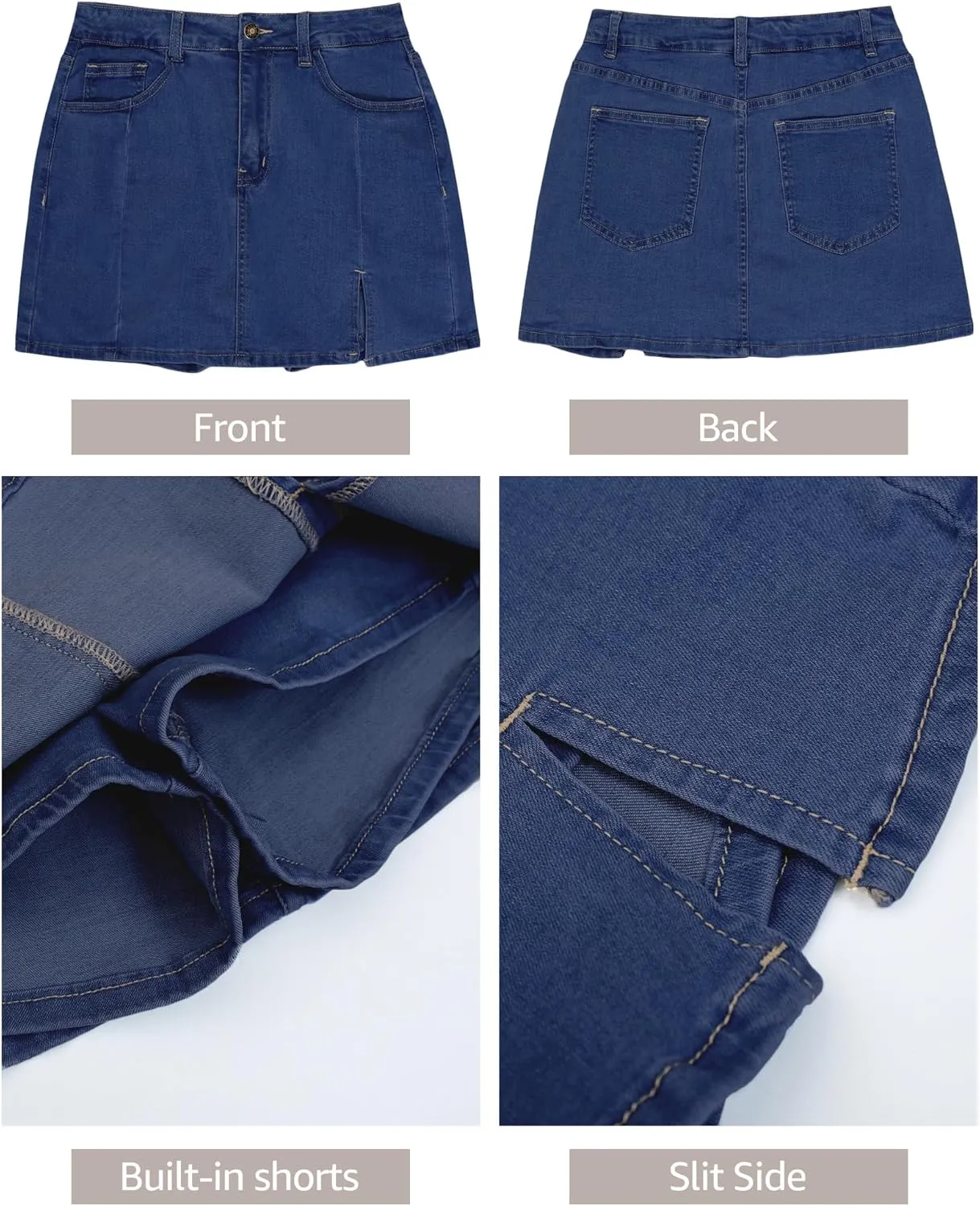 luvamia Skorts Skirts for Women Denim Mini Skirt Side Slit with High Waisted Jean Shorts Stretchy