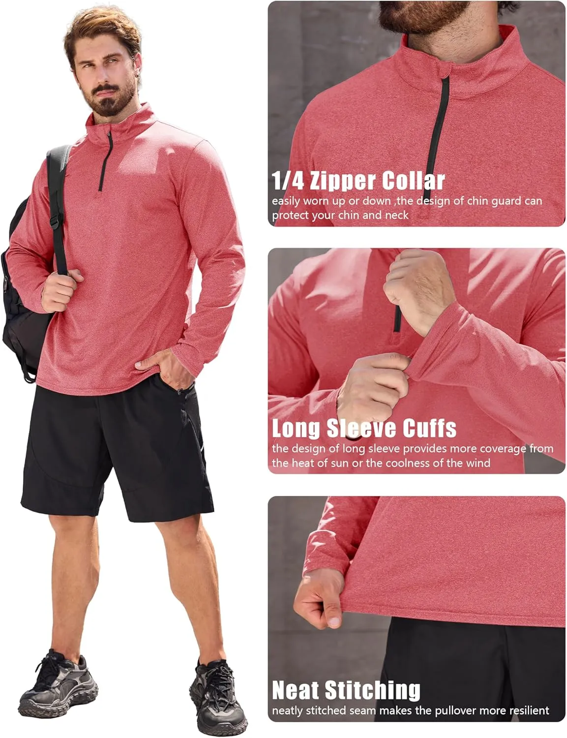 MAGCOMSEN Mens Quarter Zip Pullover Fleece Lined Long Sleeve Golf Shirts 1/4 Zip Thermal Running Athletic Sweatshirts