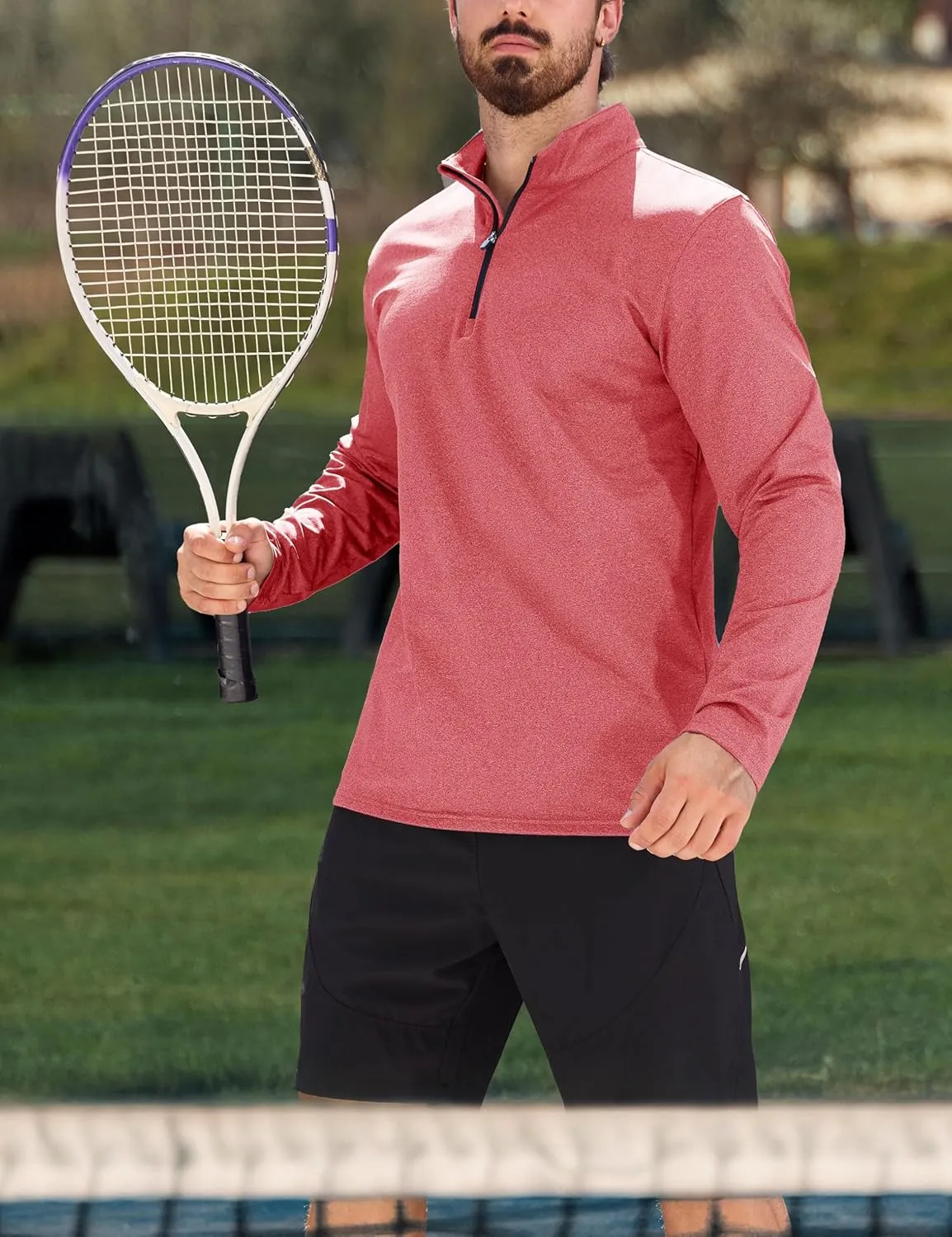 MAGCOMSEN Mens Quarter Zip Pullover Fleece Lined Long Sleeve Golf Shirts 1/4 Zip Thermal Running Athletic Sweatshirts