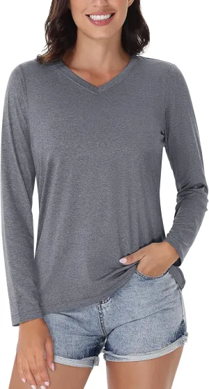 MAGCOMSEN Women's Workout Shirts UPF 50  Long Sleeve V Neck Lightweight Quick Dry Running Hiking Athletic Tops Women