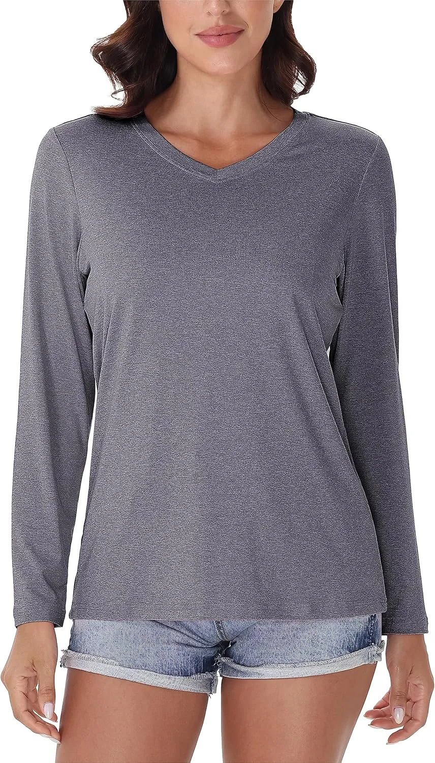 MAGCOMSEN Women's Workout Shirts UPF 50  Long Sleeve V Neck Lightweight Quick Dry Running Hiking Athletic Tops Women