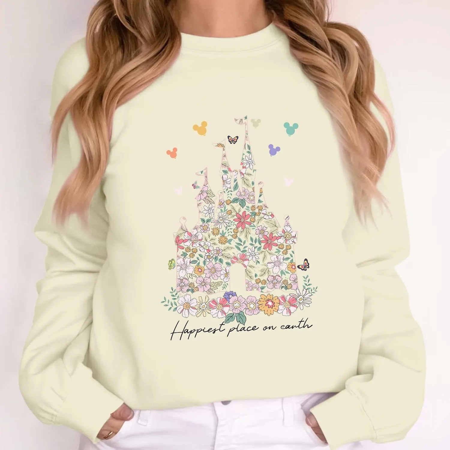 Magic Kingdom Sweatshirts for Women Magical Floral Castle Graphic Long Sleeve Shirt Holiday Vacation Pullover Tops
