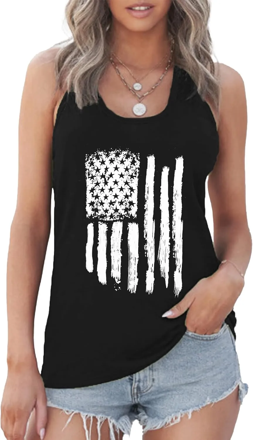 MAIHUN American Flag Tank Tops for Women 4th of July Vest Patriotic Shirt USA Flag Stars Stripes Sleeveless