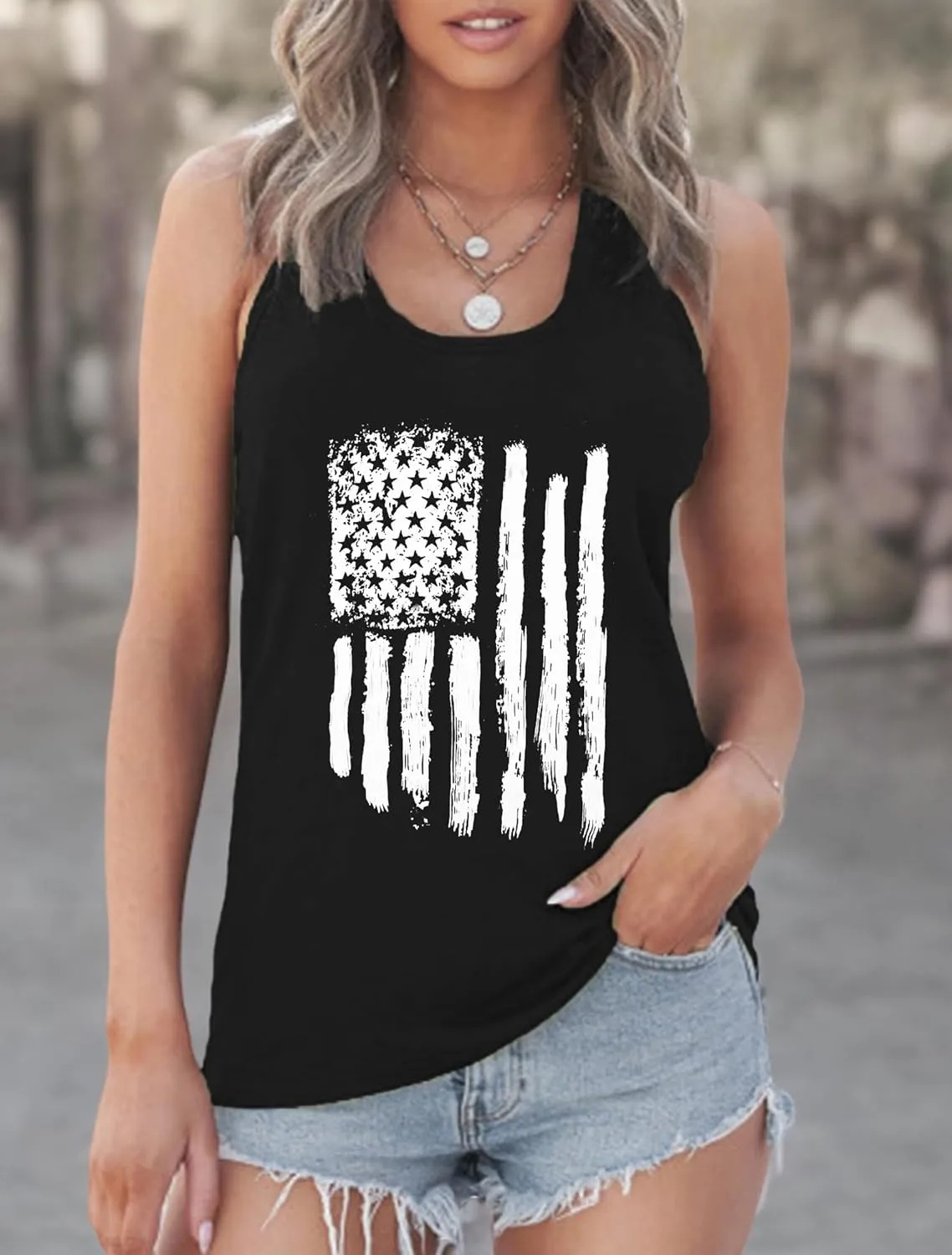 MAIHUN American Flag Tank Tops for Women 4th of July Vest Patriotic Shirt USA Flag Stars Stripes Sleeveless