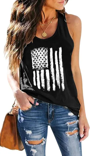 MAIHUN American Flag Tank Tops for Women 4th of July Vest Patriotic Shirt USA Flag Stars Stripes Sleeveless