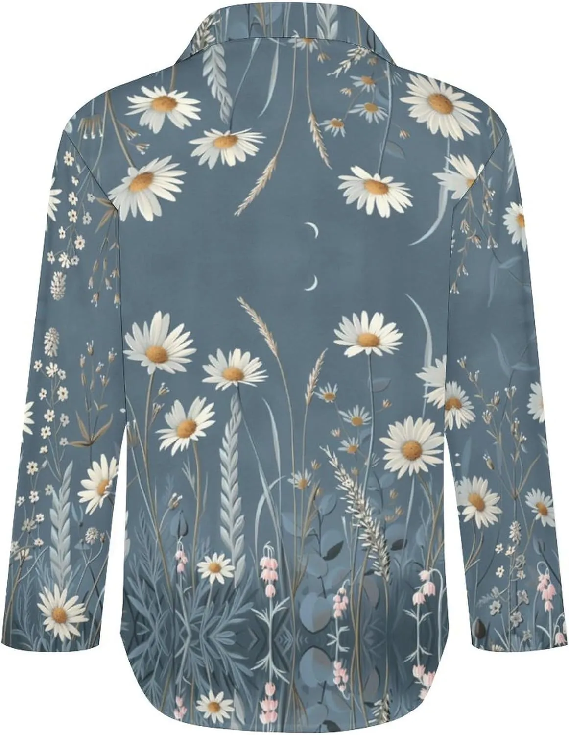 MARSVOVO Hawaiian Shirt for Women Fashion Boho Floral Print Long Sleeve Blouse Button Down V Neck Soft Shirt