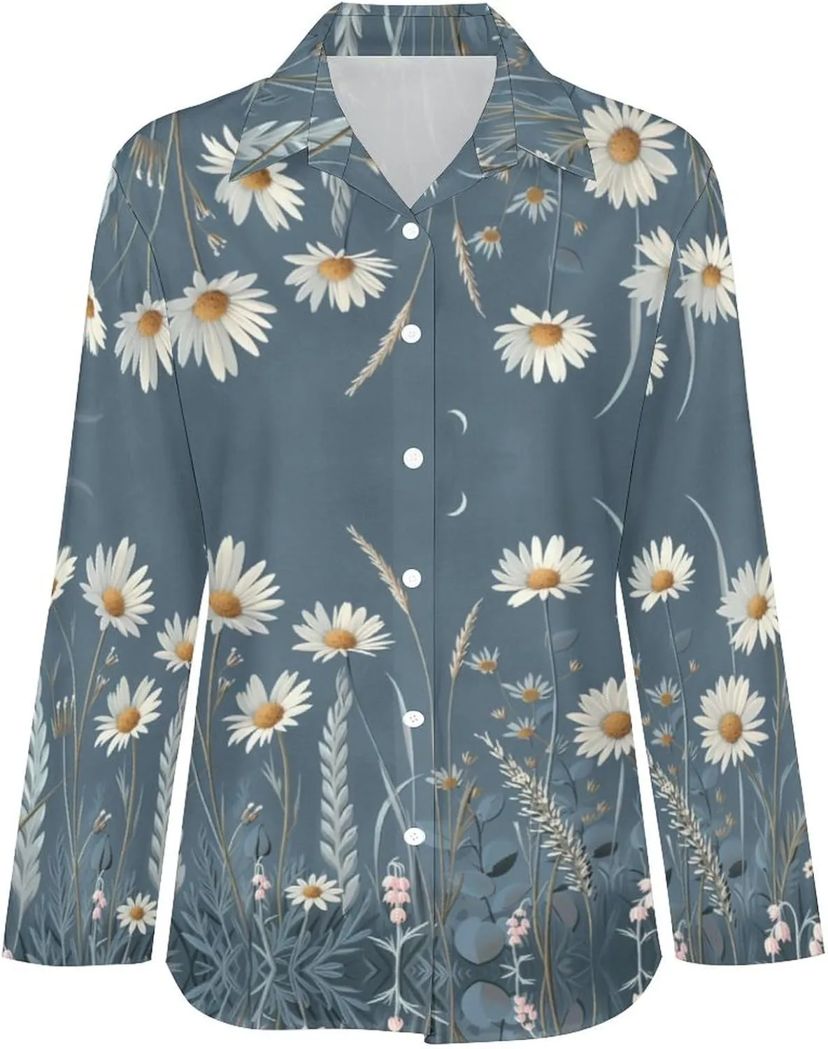 MARSVOVO Hawaiian Shirt for Women Fashion Boho Floral Print Long Sleeve Blouse Button Down V Neck Soft Shirt