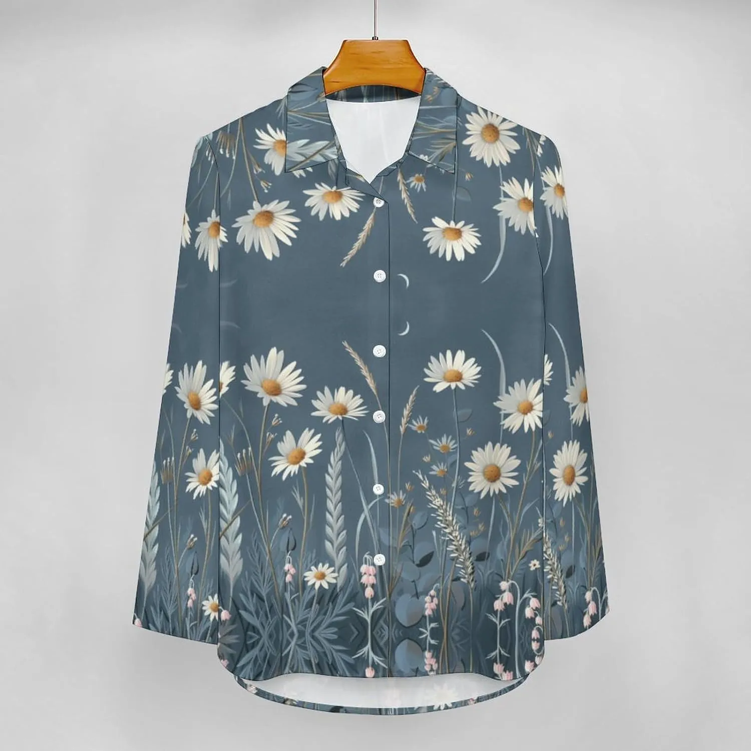 MARSVOVO Hawaiian Shirt for Women Fashion Boho Floral Print Long Sleeve Blouse Button Down V Neck Soft Shirt