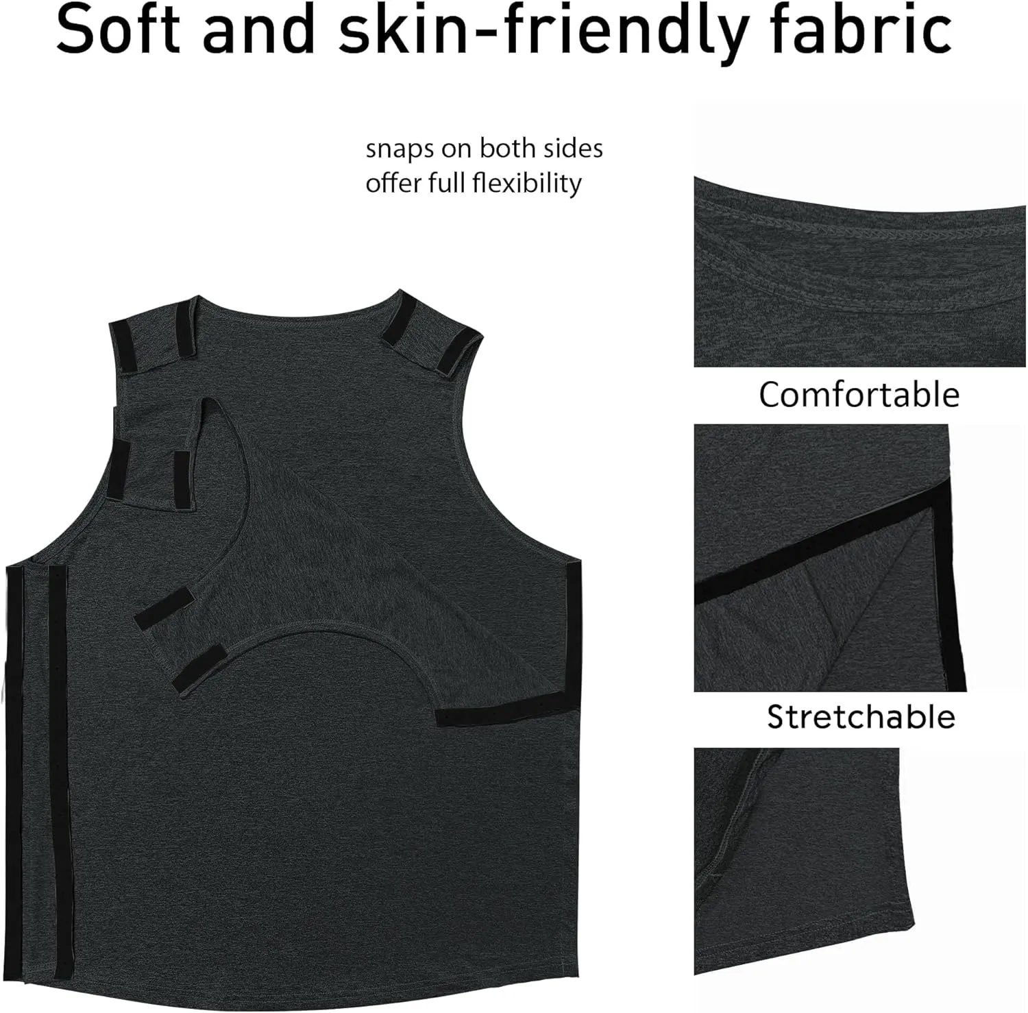 Mastectomy Recovery Tank Top with Drain Pockets Unisex Post Shoulder Surgery Shirts Full Snap Rotator Cuff Recovery Clothing