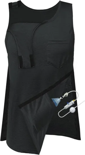 Mastectomy Recovery Tank Top with Drain Pockets Unisex Post Shoulder Surgery Shirts Full Snap Rotator Cuff Recovery Clothing