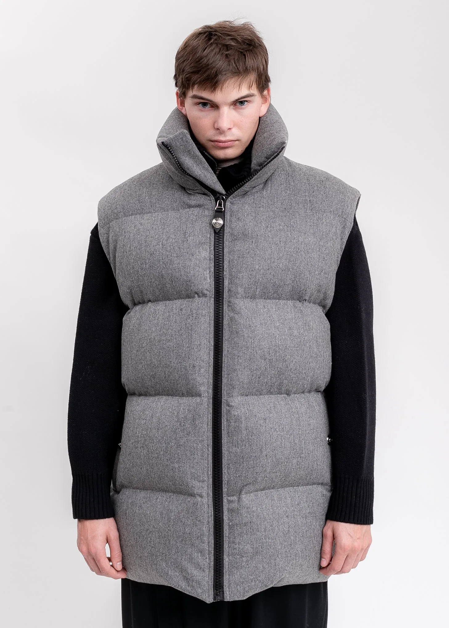 Melange Grey Oversized Flannel Down Vest