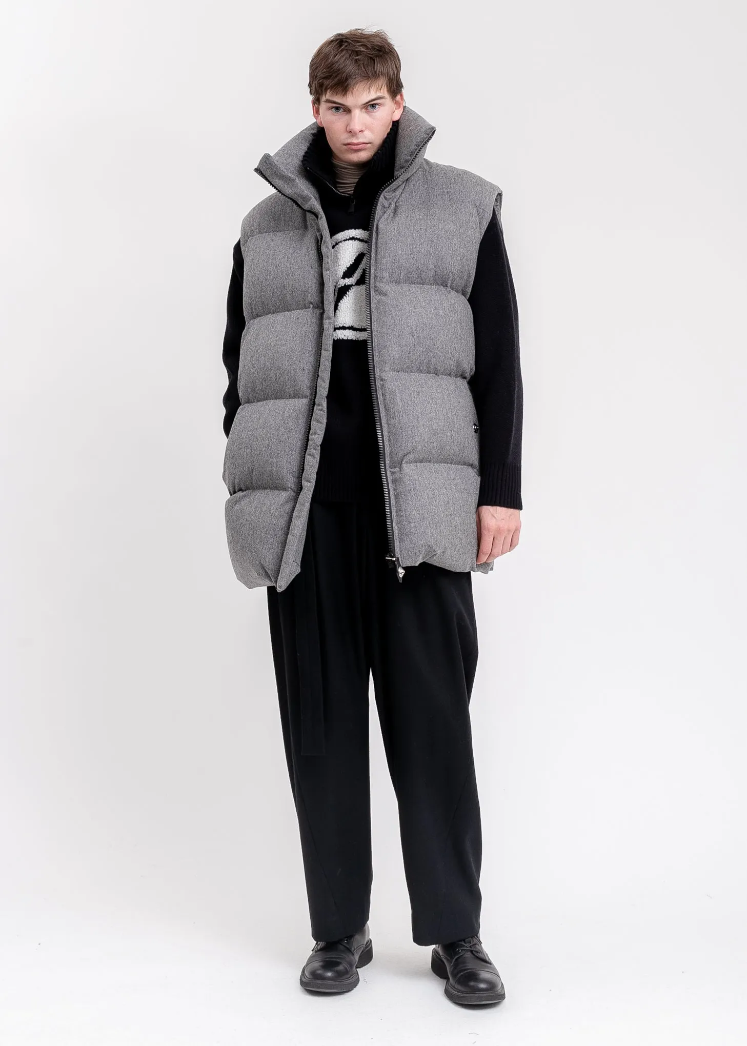 Melange Grey Oversized Flannel Down Vest