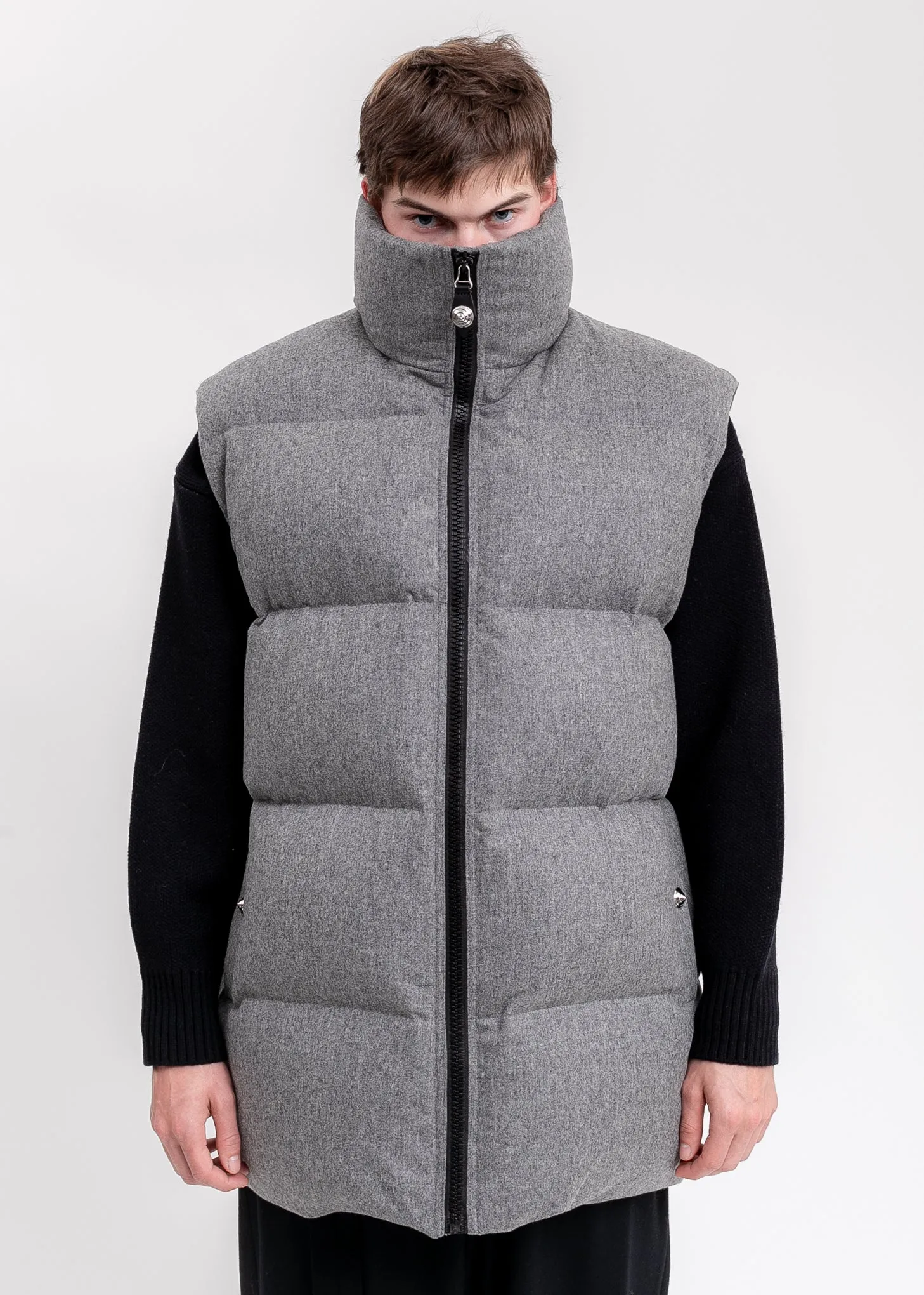 Melange Grey Oversized Flannel Down Vest