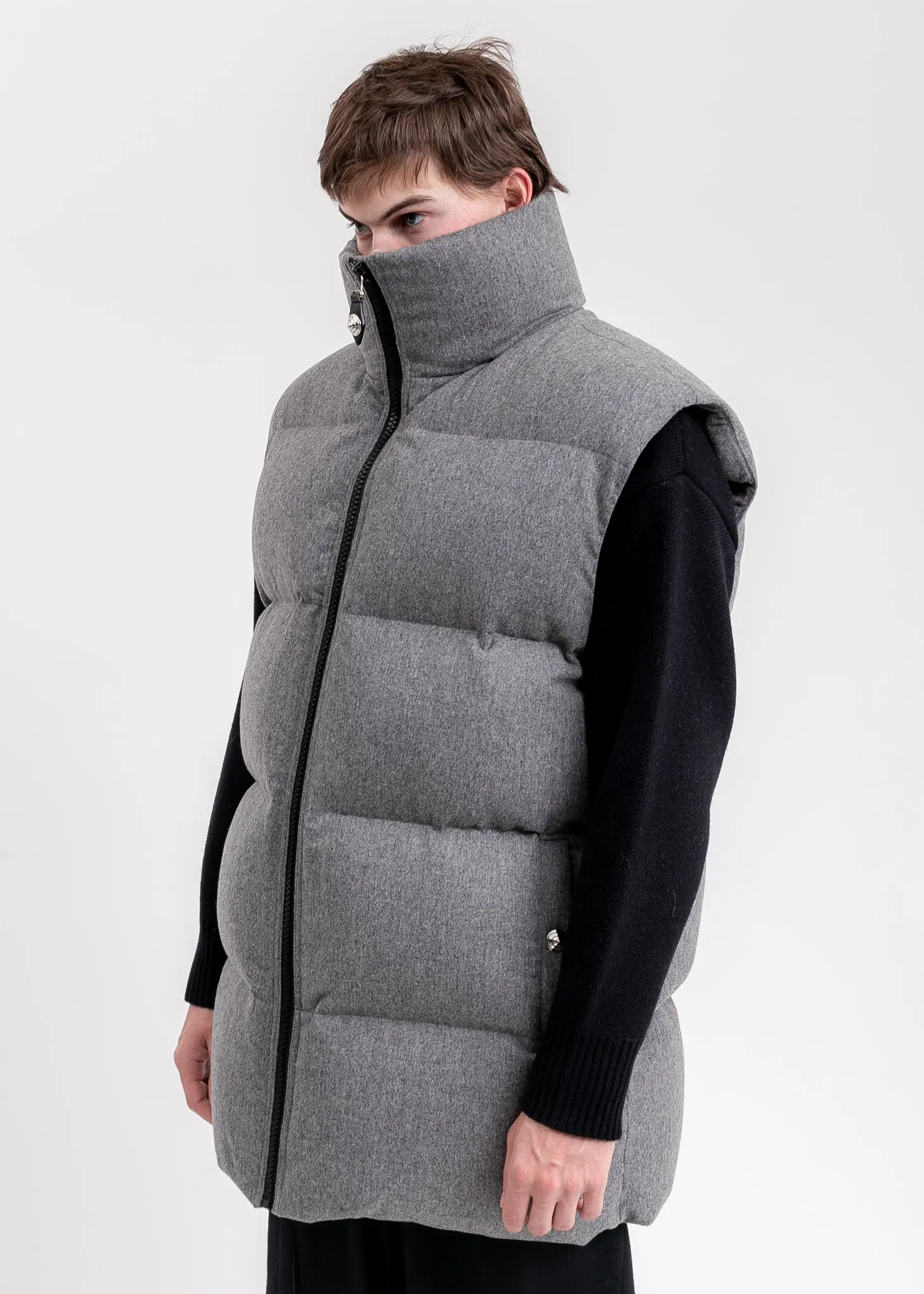 Melange Grey Oversized Flannel Down Vest