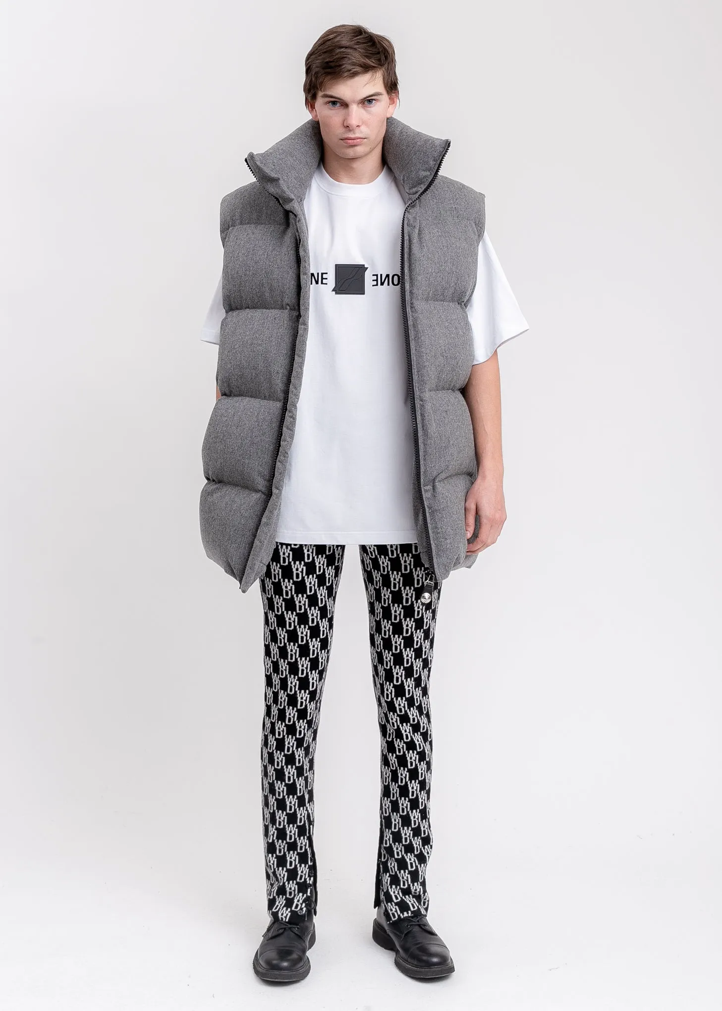 Melange Grey Oversized Flannel Down Vest