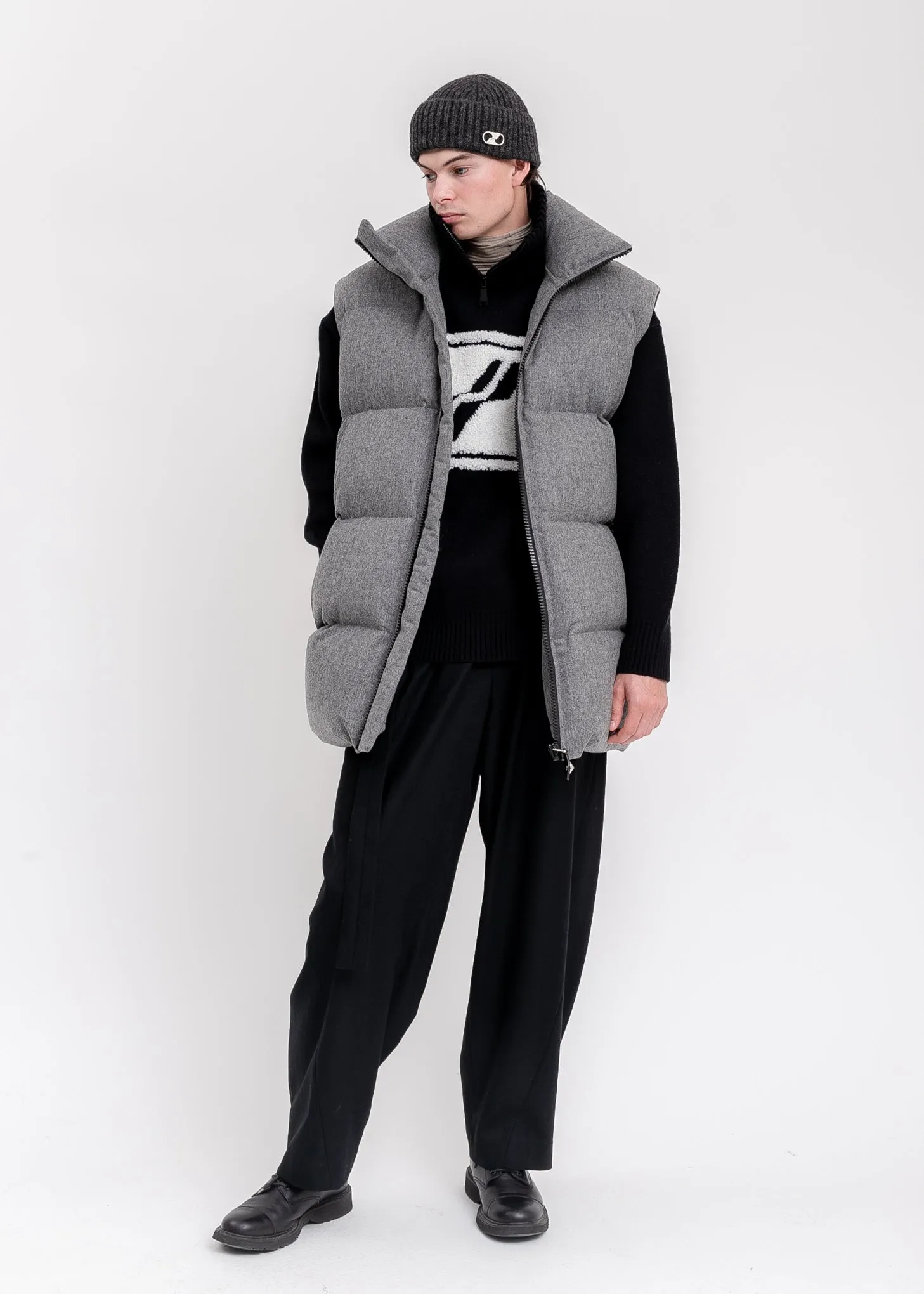 Melange Grey Oversized Flannel Down Vest