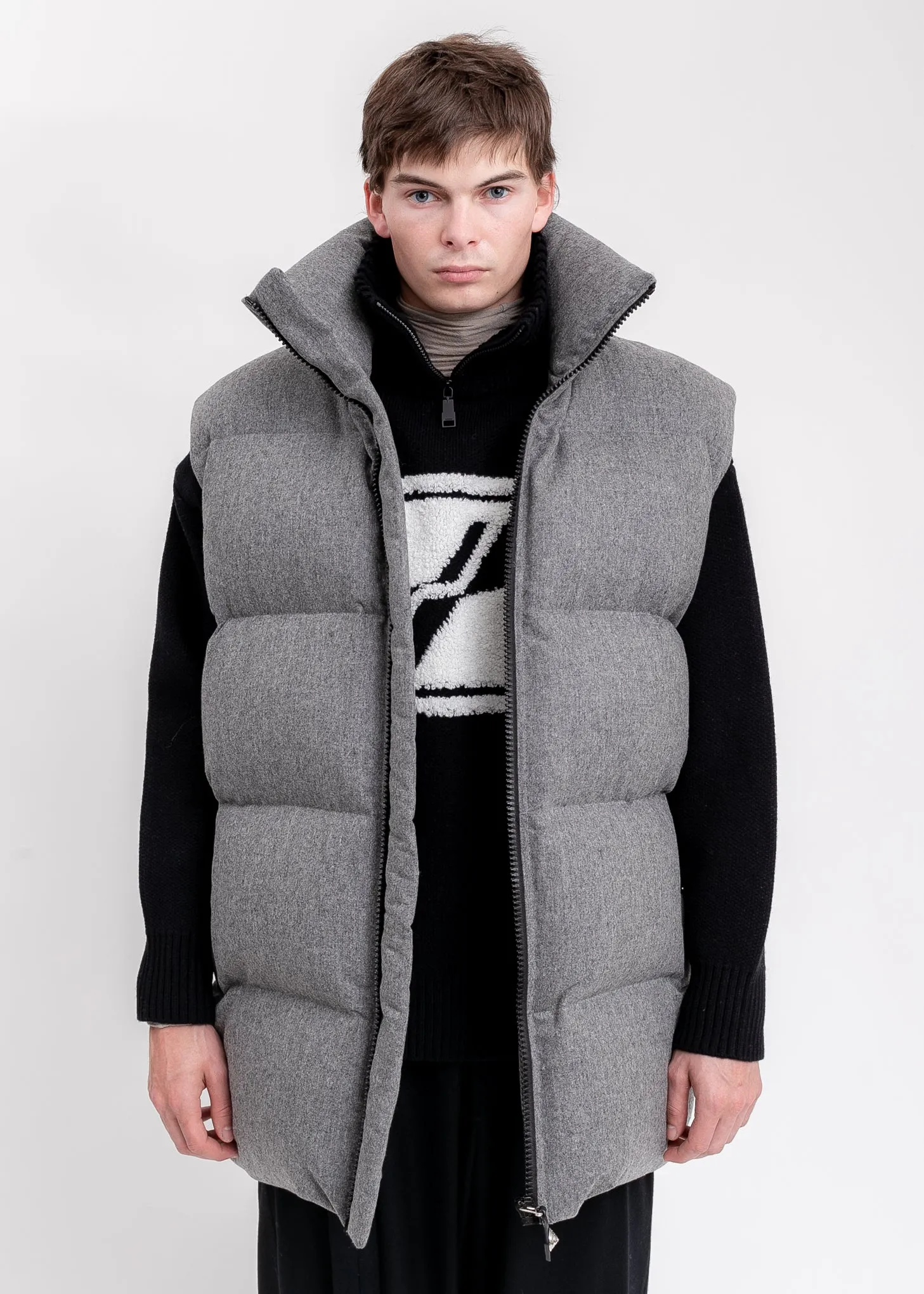 Melange Grey Oversized Flannel Down Vest