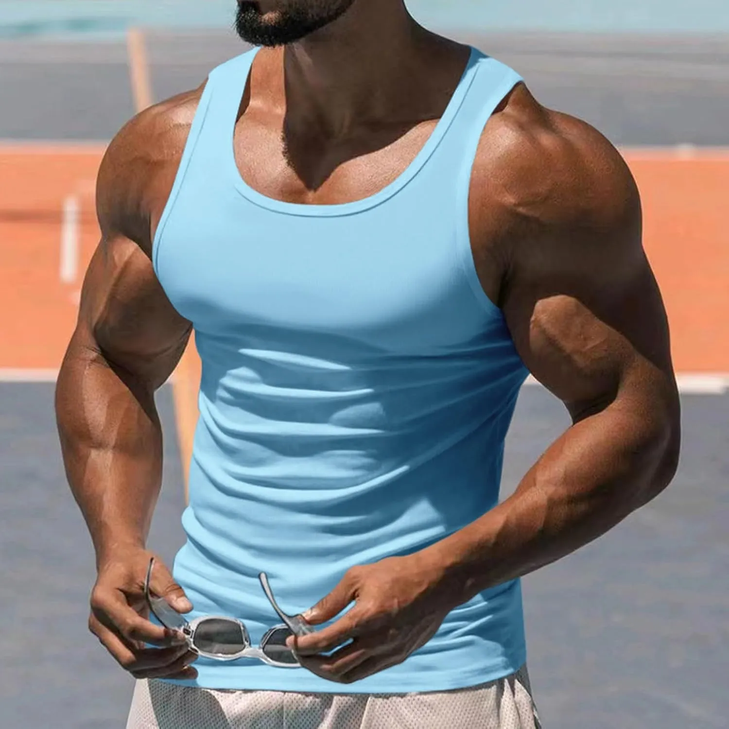 Men Muscle Tank Top Workout Gym Sleeveless Bodybuilding Undershirt Sleeveless Fitness Athletic Vest Tee