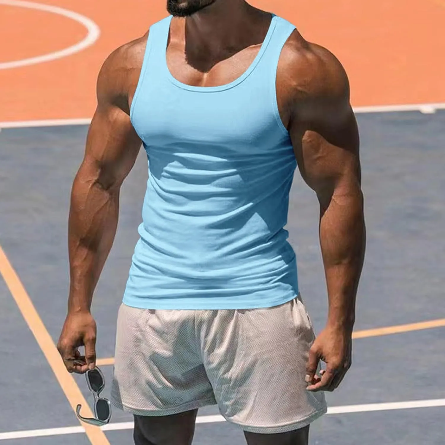 Men Muscle Tank Top Workout Gym Sleeveless Bodybuilding Undershirt Sleeveless Fitness Athletic Vest Tee