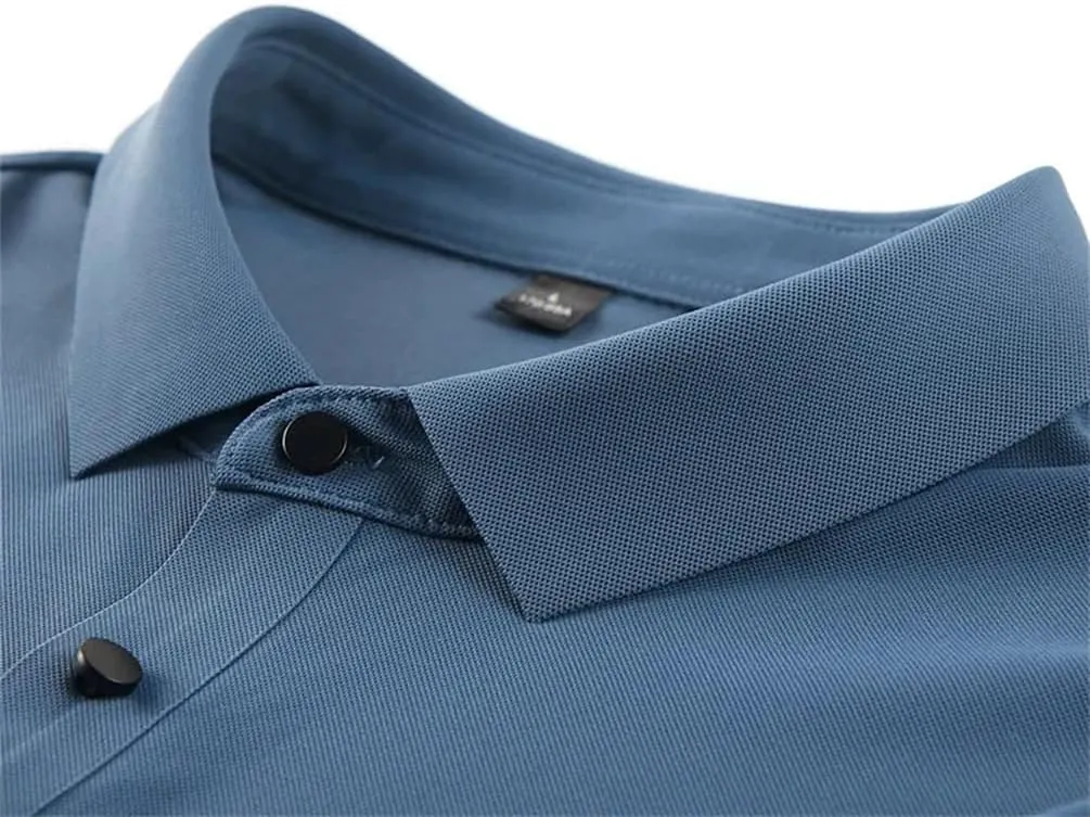 Men Slim Fit Casual Polo Shirts Quick Dry Short Sleeve Top Elasticity Cool Ice Silk Polo Shirt