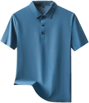 Men Slim Fit Casual Polo Shirts Quick Dry Short Sleeve Top Elasticity Cool Ice Silk Polo Shirt