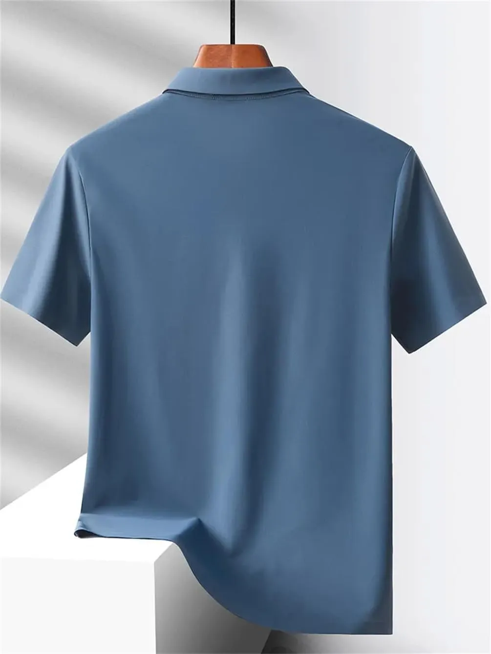 Men Slim Fit Casual Polo Shirts Quick Dry Short Sleeve Top Elasticity Cool Ice Silk Polo Shirt