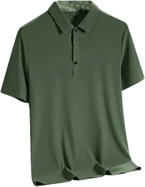 Men Solid Collared Casual Polo Shirt Quick Dry Short Sleeve Shirt Loose Soft Tee