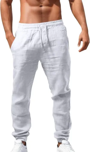 Men's Casual Lightweight Pants Elastic Waist Drawstring Straight Legs Loose Trousers Workout Running Joggers Chino Pant for Men