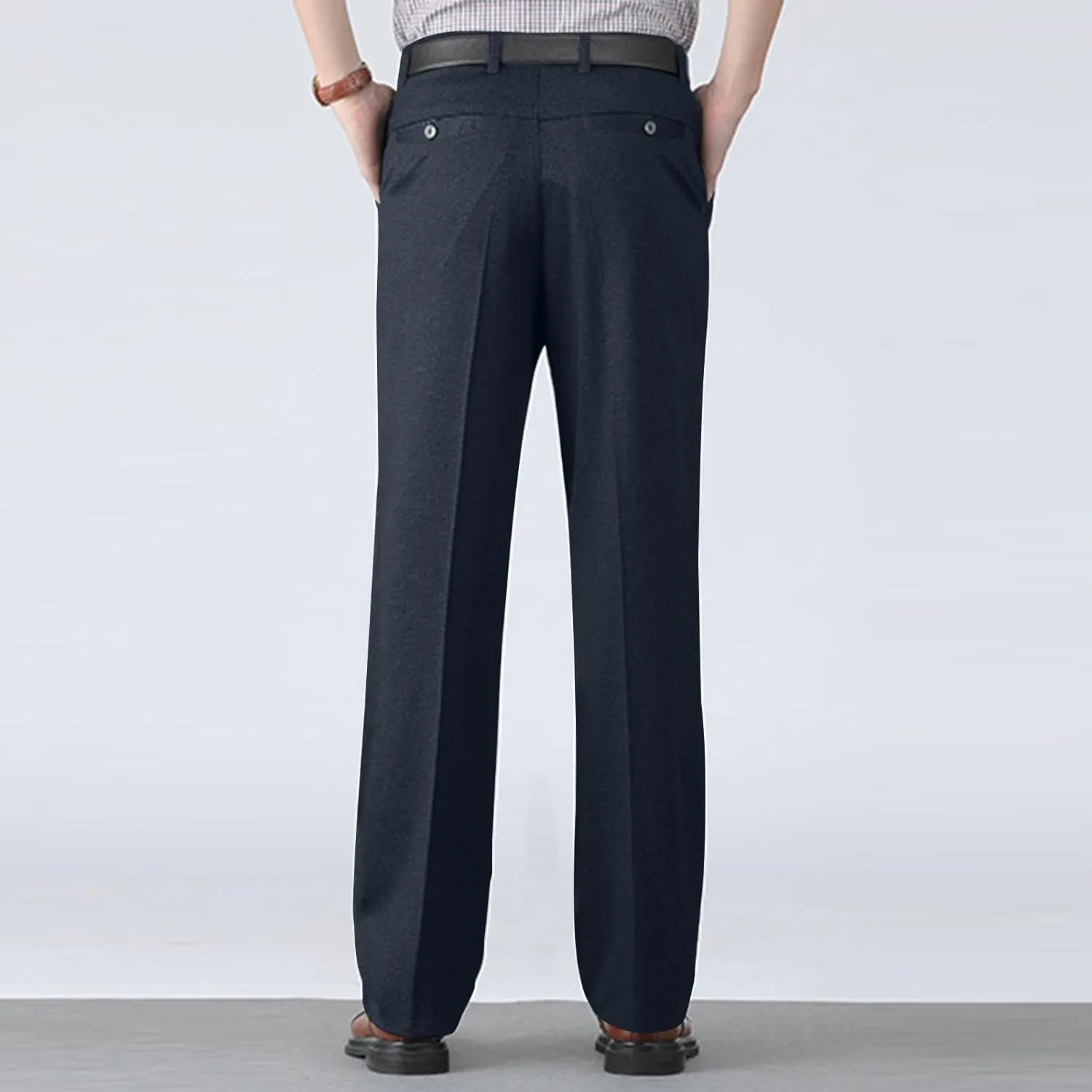 Mens Dress Pants Flat Front Business Casual Golf Pants Vintage Lightweight Office Dressy Pants with Pockets