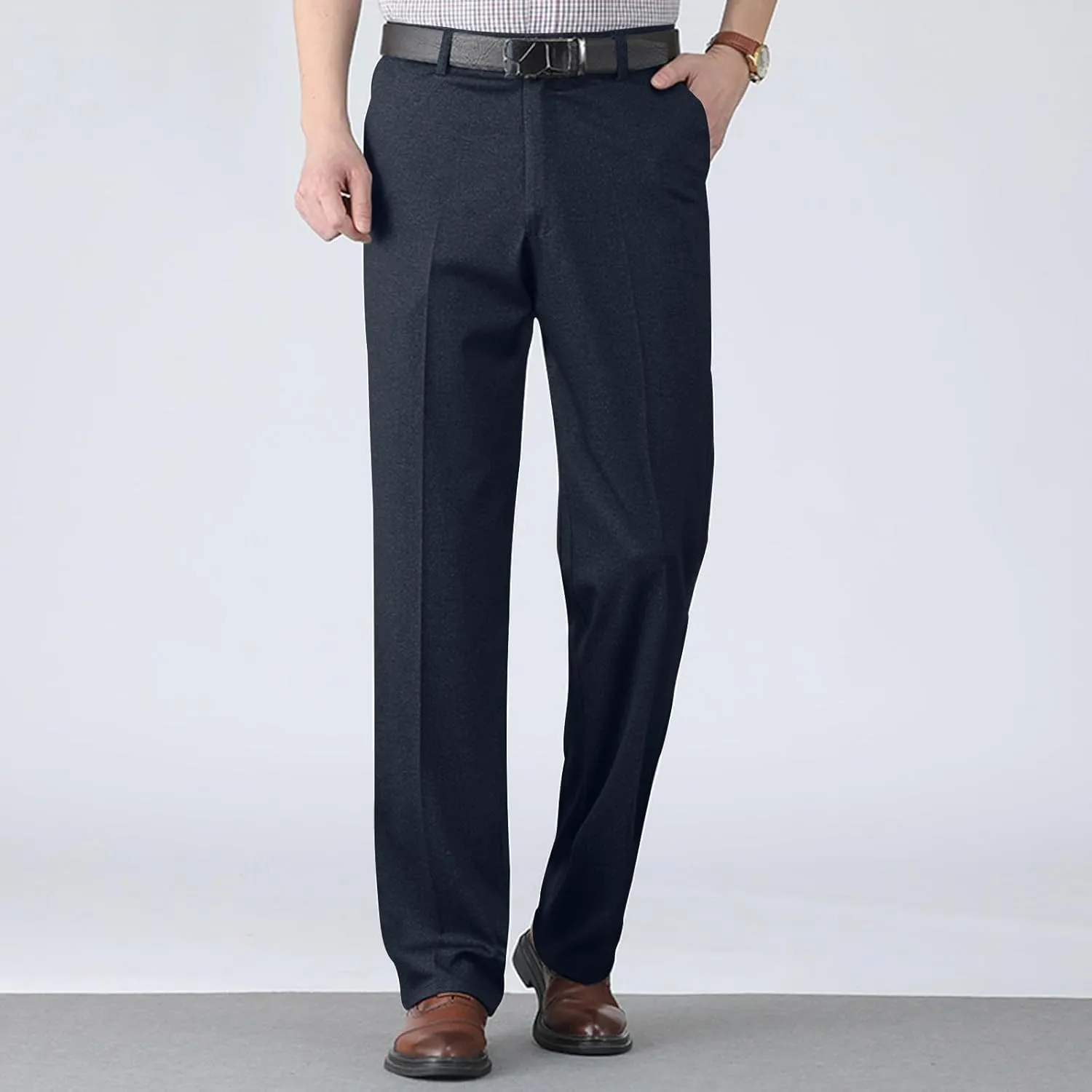 Mens Dress Pants Flat Front Business Casual Golf Pants Vintage Lightweight Office Dressy Pants with Pockets