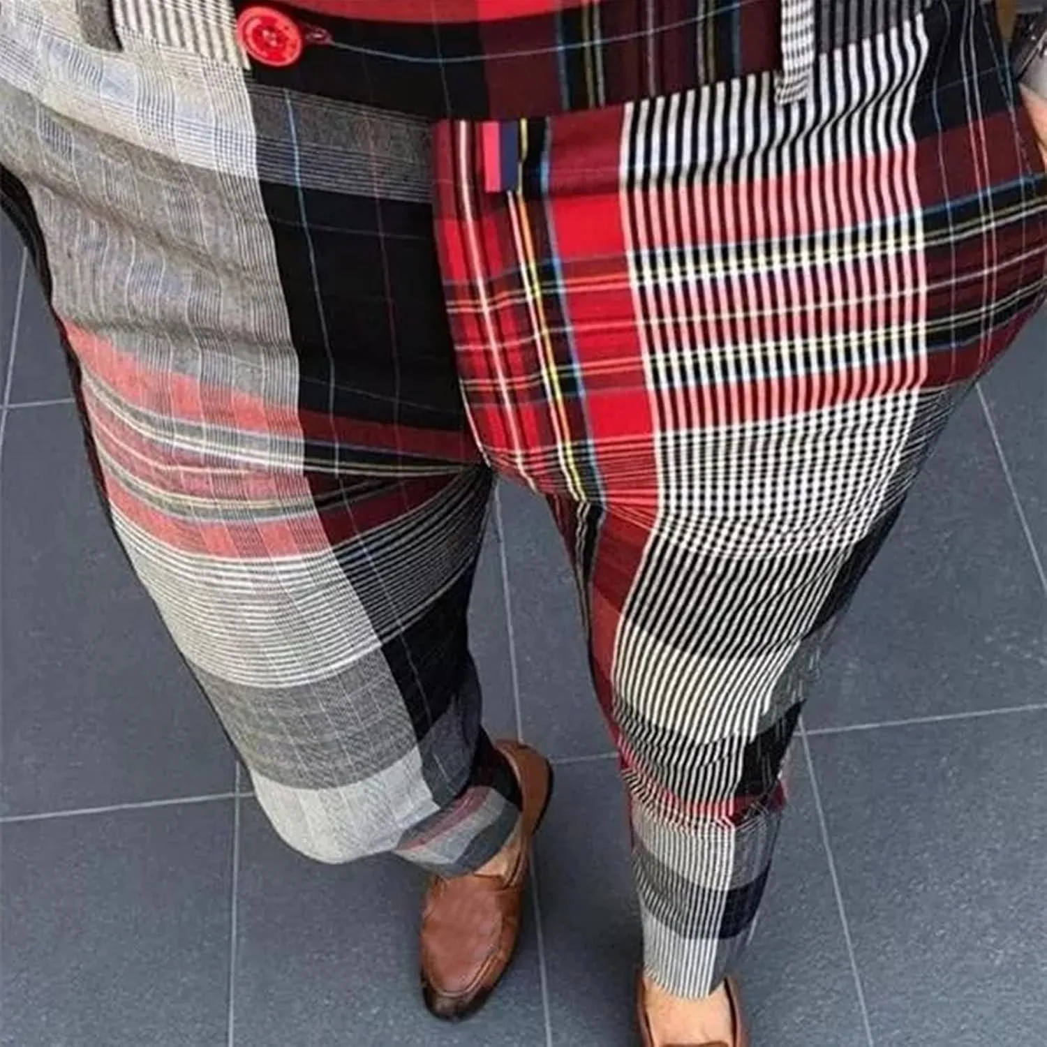 Mens Dress Pants Plaid Skinny Slim Fit Dress Pants Casual Work Business Fashion Golf Pencil Pants Stretch Tapered Suit Pants