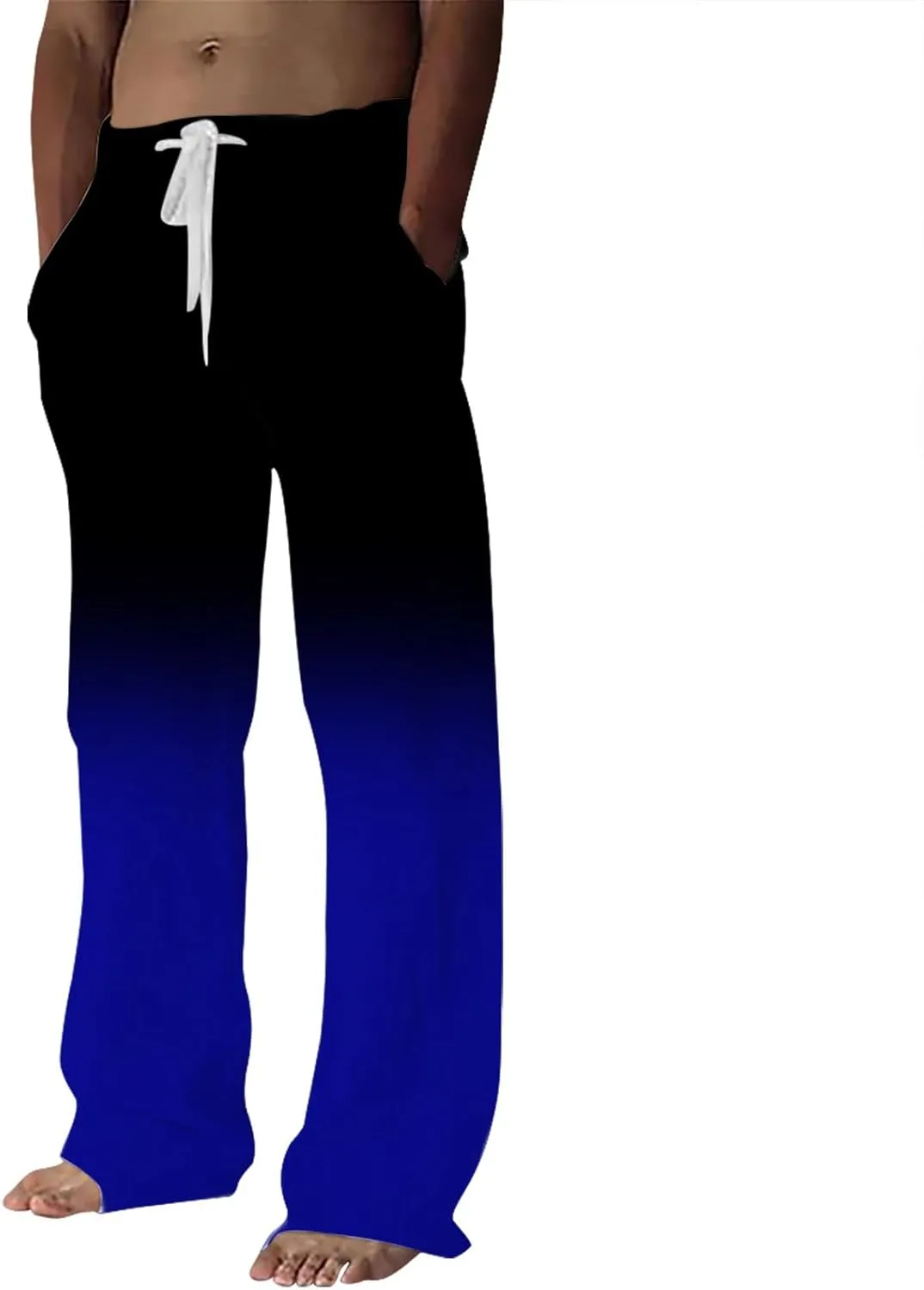 Mens Linen Pants Summer Casual Beach Yoga Pants Elastic Wasist Drawstring Lightweight Loose Trousers with Pockets