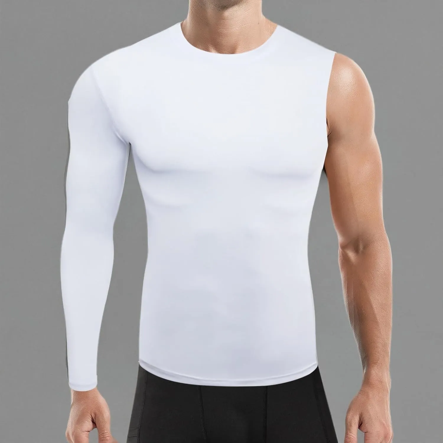 Mens Single Sleeve Compression Shirts One Arm 1/2 Long Sleeve Base Layer Quick Dry Workout Basketball Top