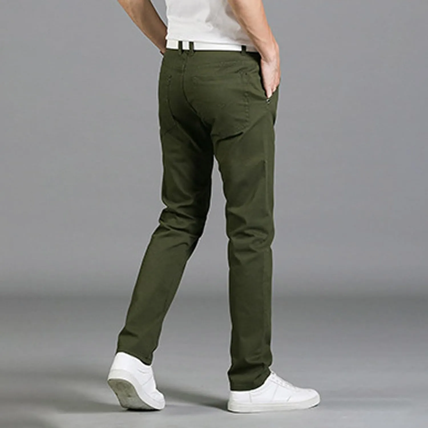 Mens Slim Fit Chino Pants, Casual Work Dress Pants, Basic Stretch Slacks Straight Fit Elastic Jeans Lounge Trousers