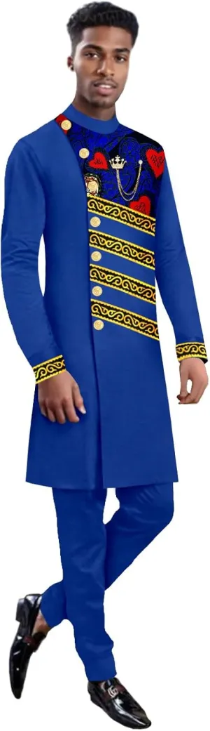 Men`s Suits Slim Fit Single Breasted Print Embroidery Blazer and Trousers Set Bussiness Suit African Clothes
