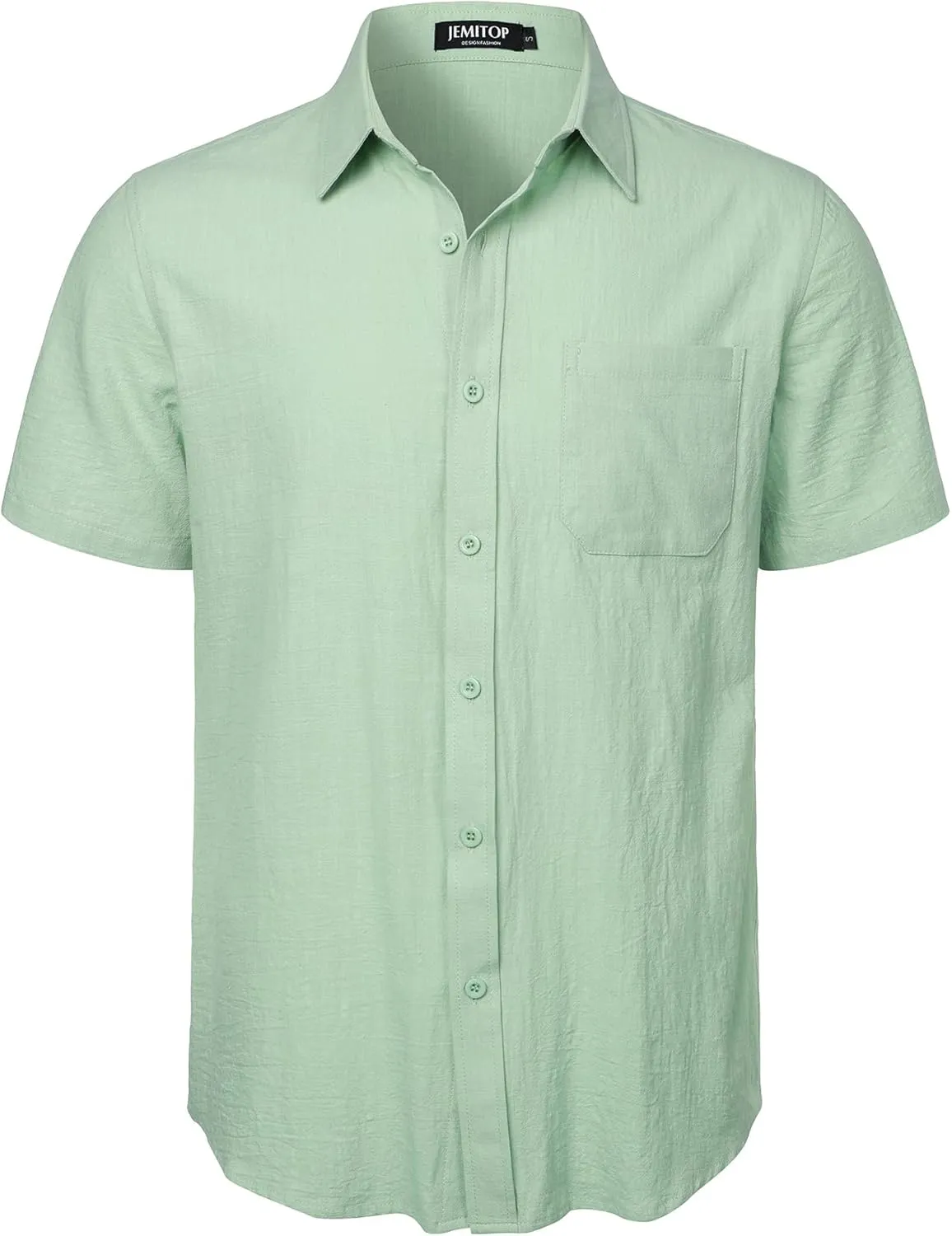 Mens Summer Cotton Linen Short Sleeve Button Down Shirt Casual Lightweight Tops with Pockets for Beach Vacation