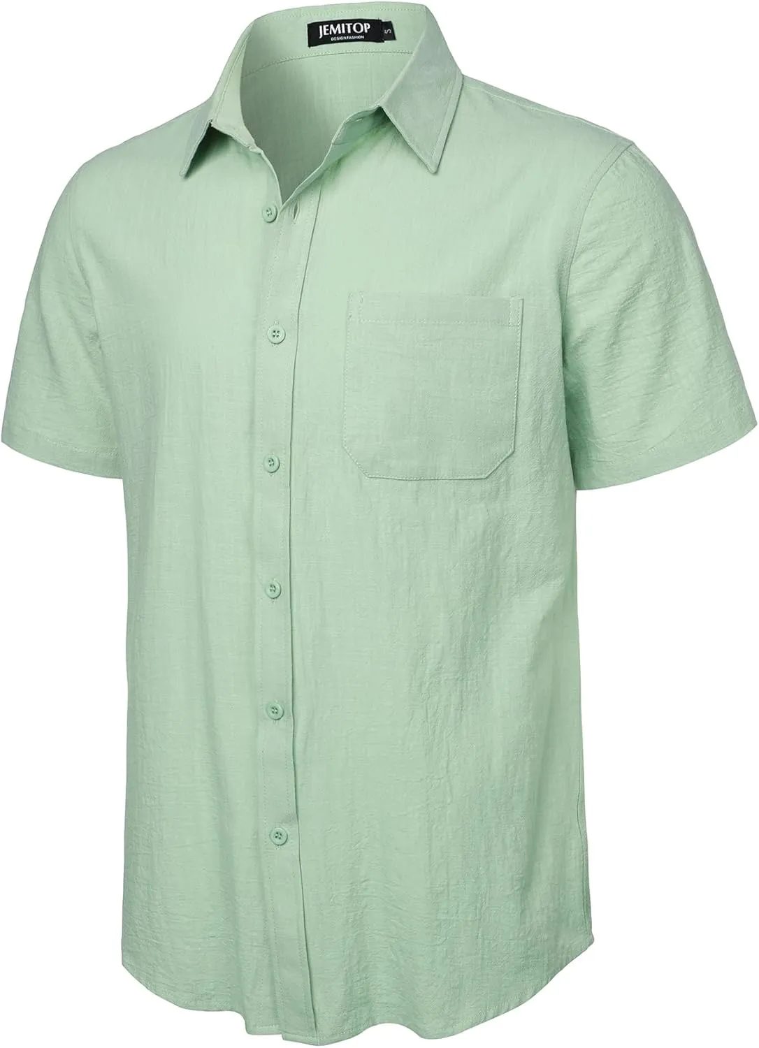 Mens Summer Cotton Linen Short Sleeve Button Down Shirt Casual Lightweight Tops with Pockets for Beach Vacation