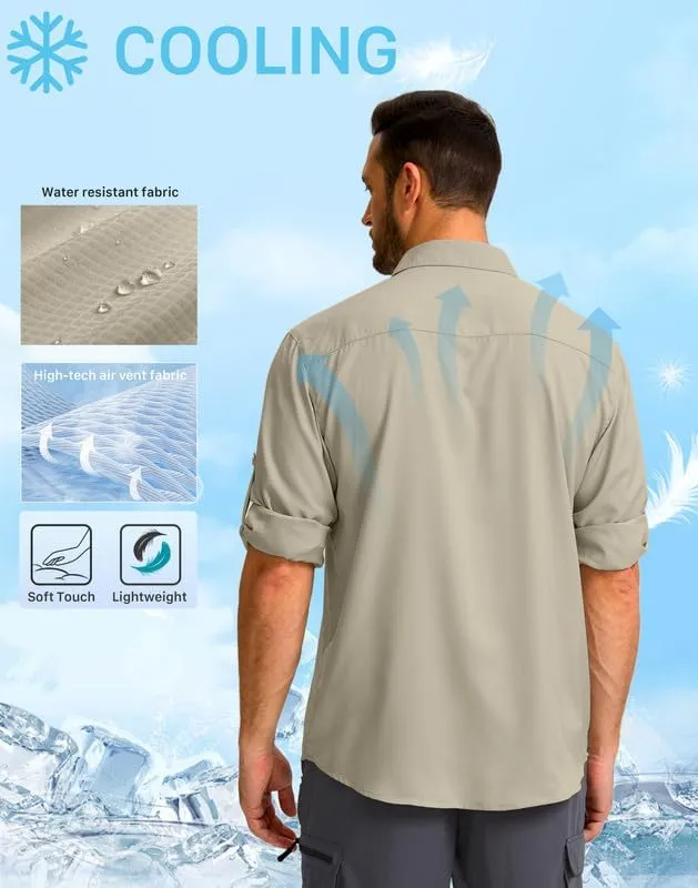 Men's Sun Protection Fishing Shirt with Zipper Pockets Long Sleeve UPF 50  UV Cooling Shirts for Men Hiking Travel