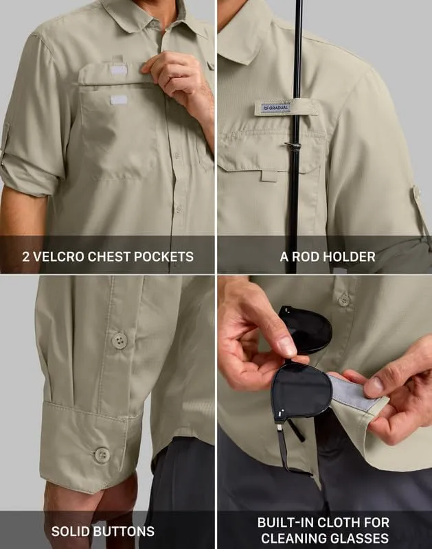 Men's Sun Protection Fishing Shirt with Zipper Pockets Long Sleeve UPF 50  UV Cooling Shirts for Men Hiking Travel