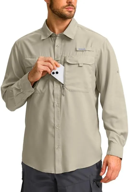 Men's Sun Protection Fishing Shirt with Zipper Pockets Long Sleeve UPF 50  UV Cooling Shirts for Men Hiking Travel
