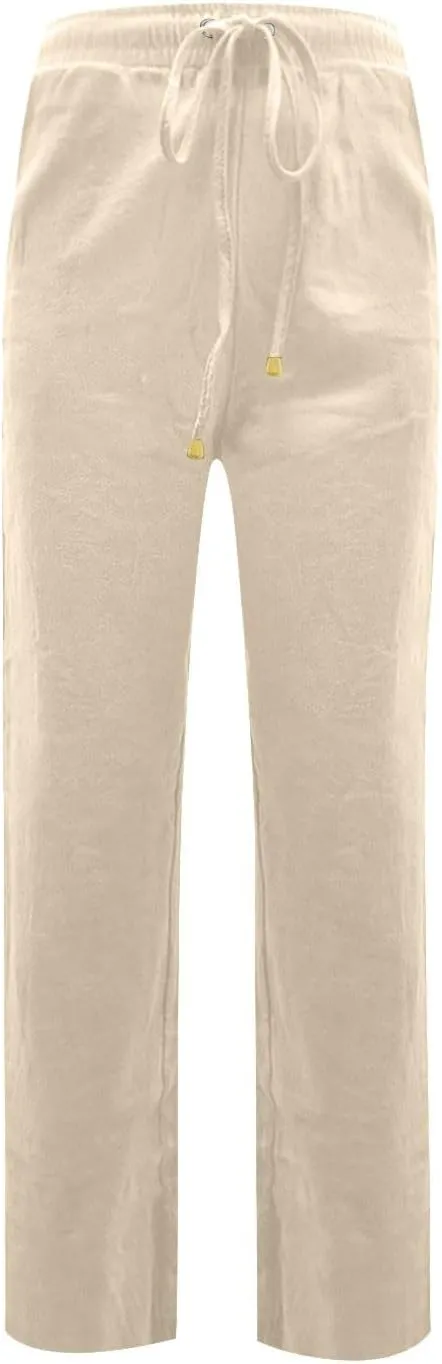 midelxp Straight Leg Linen Pants Women Comfy Loose Fitting Drawstring Pants with Pockets Casual High Waisted Trousers Pants