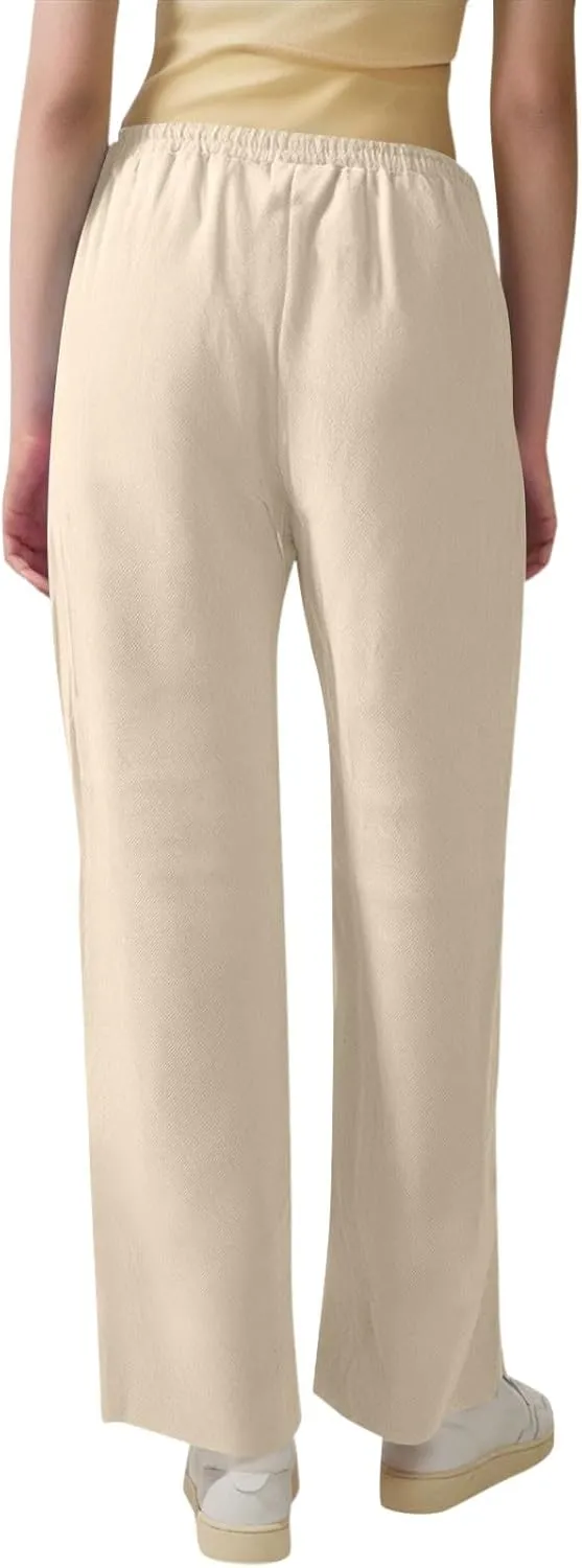 midelxp Straight Leg Linen Pants Women Comfy Loose Fitting Drawstring Pants with Pockets Casual High Waisted Trousers Pants