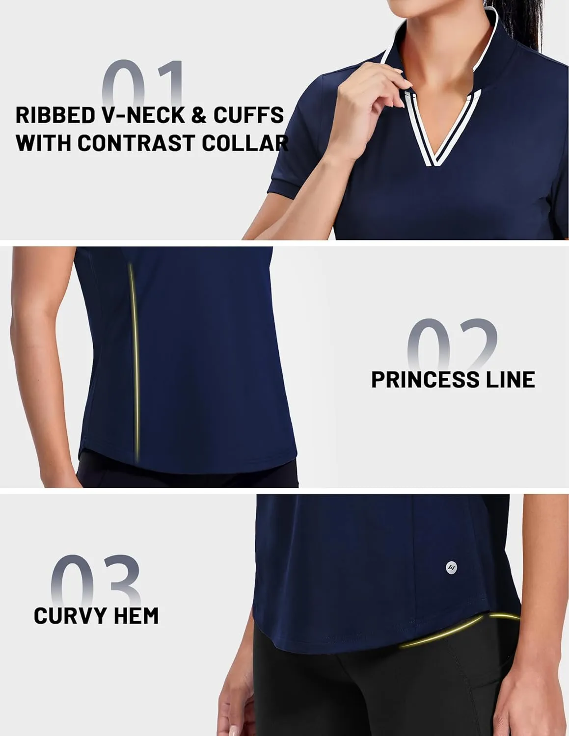 MIER V-Neck Polo Shirts for Women Short Sleeve UPF 50  Sun Protection Golf Tennis Active Stretch Collared Shirt Tops, Dry Fit