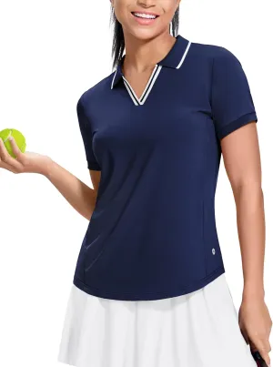 MIER V-Neck Polo Shirts for Women Short Sleeve UPF 50  Sun Protection Golf Tennis Active Stretch Collared Shirt Tops, Dry Fit