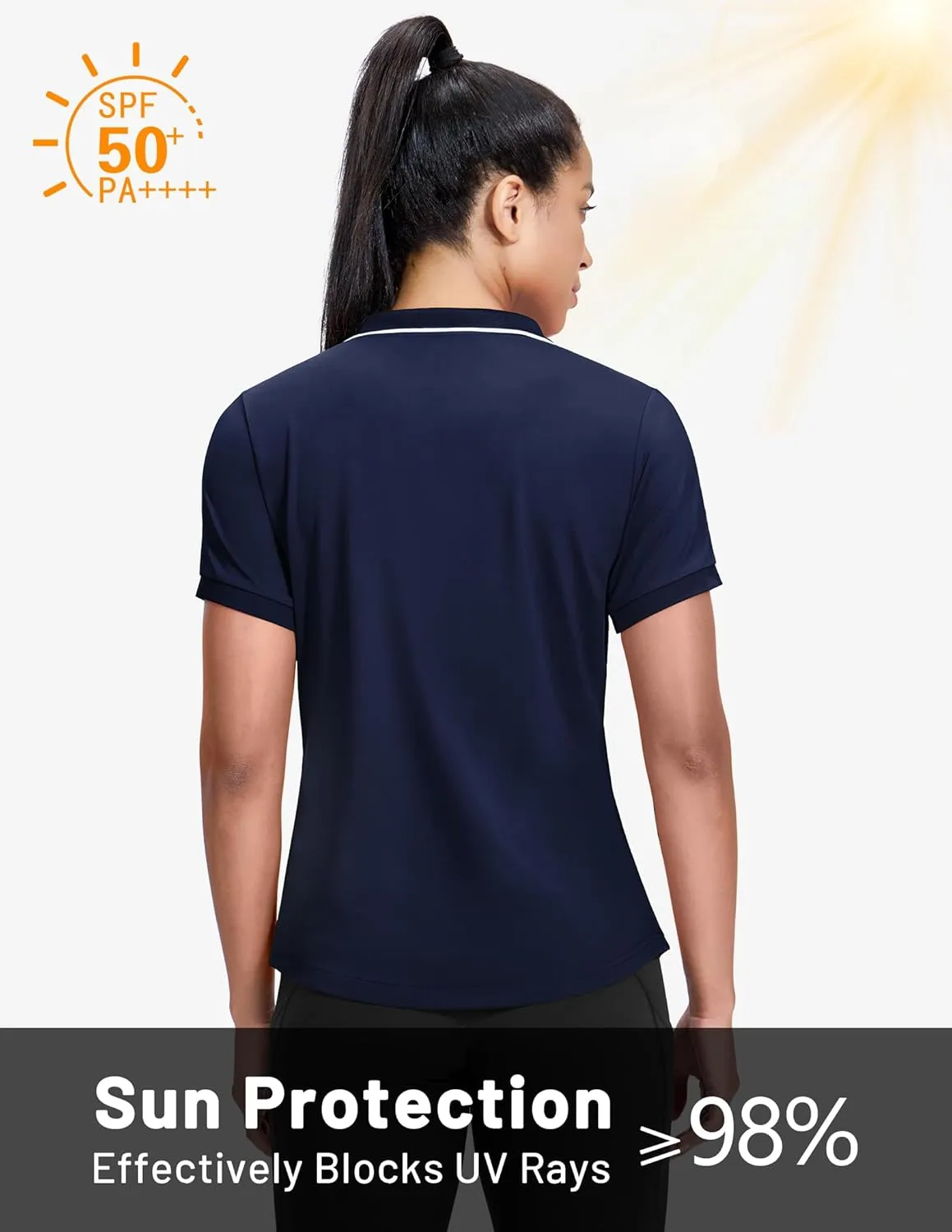 MIER V-Neck Polo Shirts for Women Short Sleeve UPF 50  Sun Protection Golf Tennis Active Stretch Collared Shirt Tops, Dry Fit