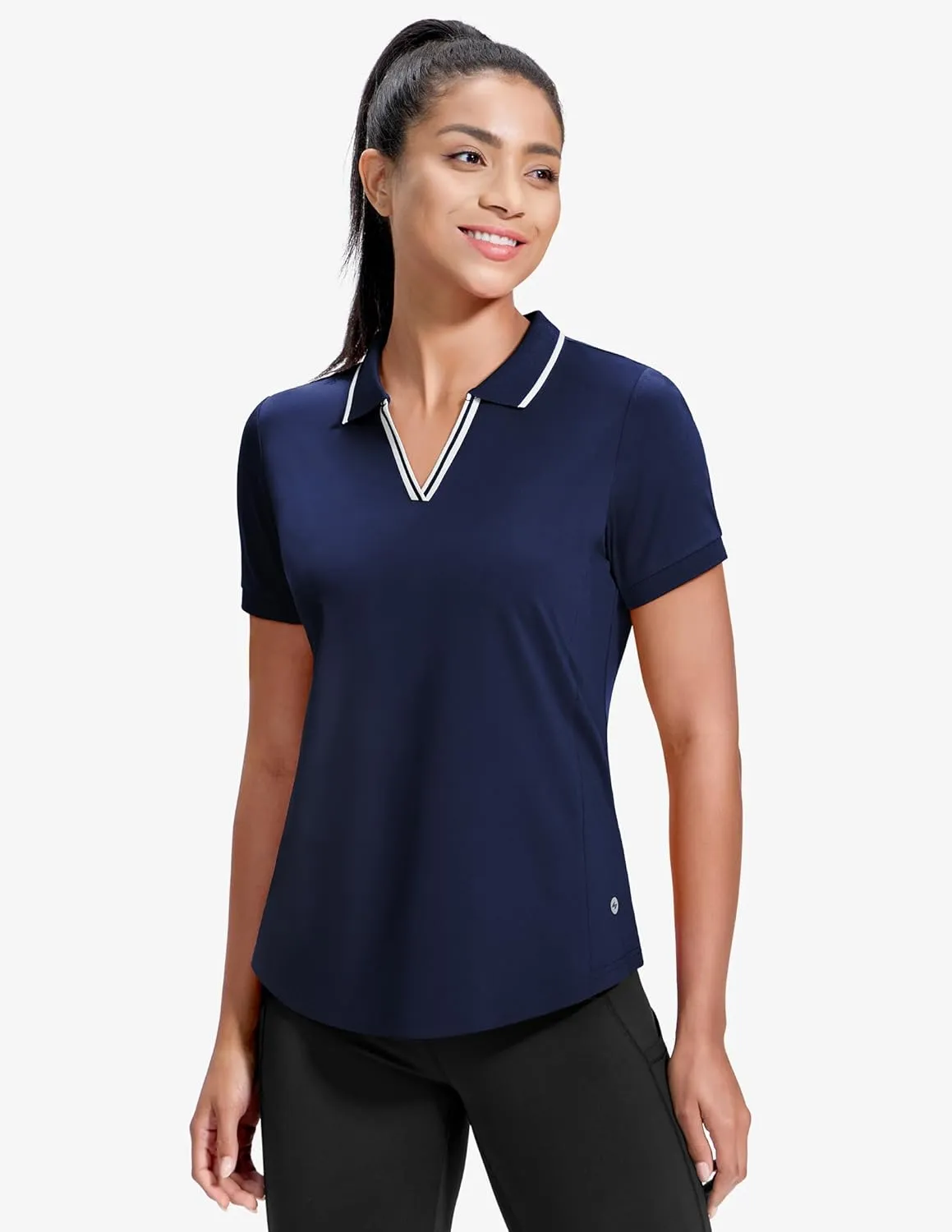 MIER V-Neck Polo Shirts for Women Short Sleeve UPF 50  Sun Protection Golf Tennis Active Stretch Collared Shirt Tops, Dry Fit