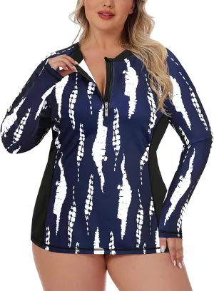 Misyula Style Womens Plus Size Rash Guard Long Sleeve Swim Shirts UPF50  Quarter Zip Swimsuit Tops 1XL-5XL