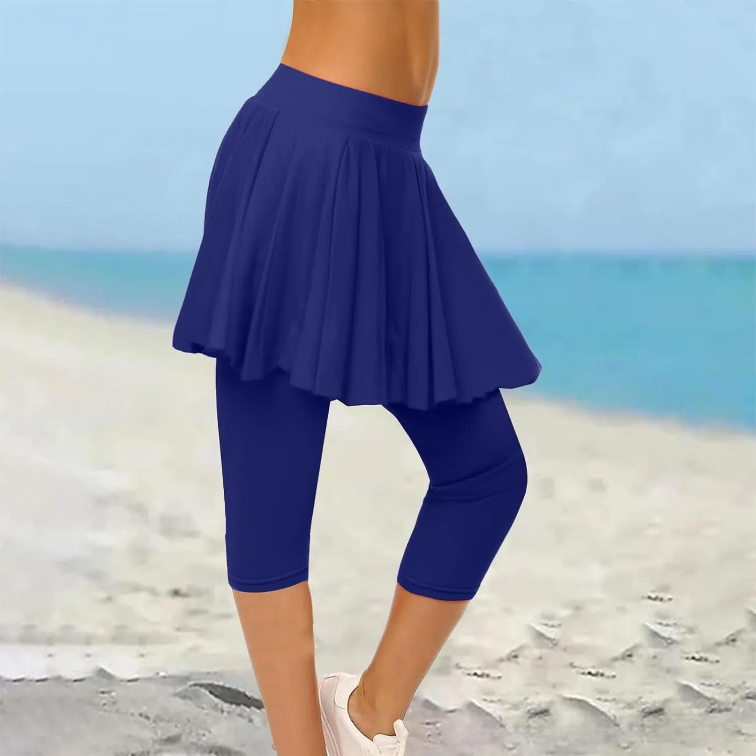 Miyaomn Women's Tennis Skirted Leggings Golf Sports Capris with Attach Skirt Pleated Athletic Yoga Skorts Pickleball Clothing
