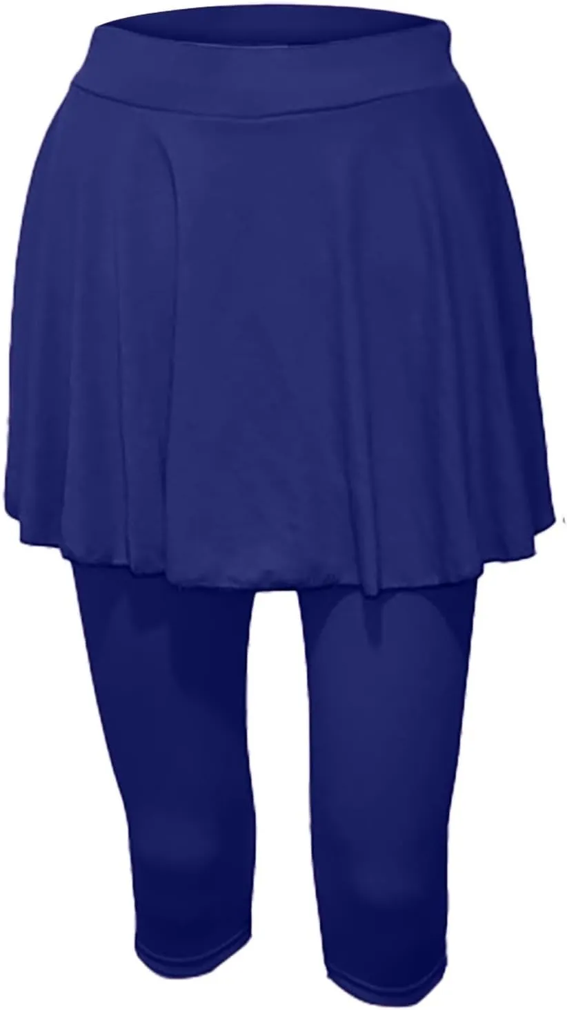 Miyaomn Women's Tennis Skirted Leggings Golf Sports Capris with Attach Skirt Pleated Athletic Yoga Skorts Pickleball Clothing