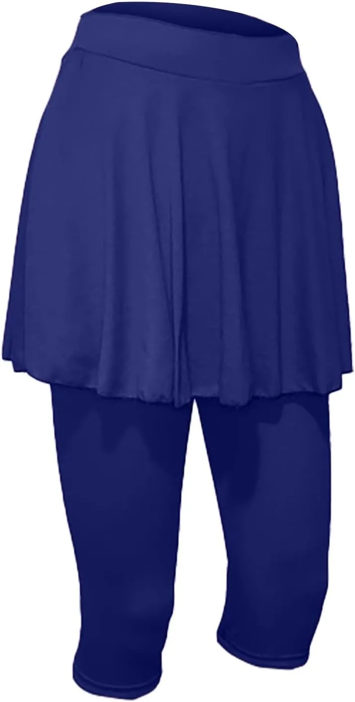 Miyaomn Women's Tennis Skirted Leggings Golf Sports Capris with Attach Skirt Pleated Athletic Yoga Skorts Pickleball Clothing